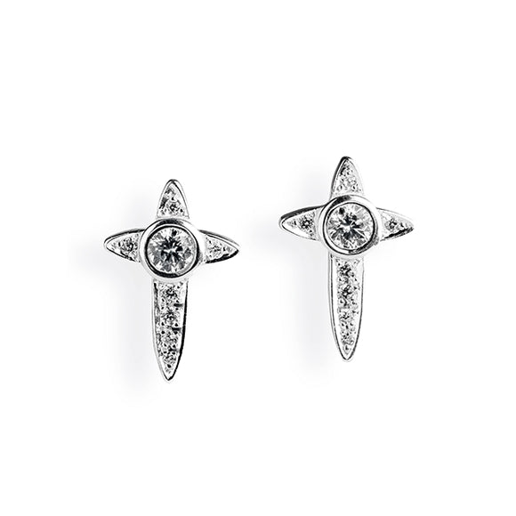 Cross Kreuz Ohrstecker aus Silber mit Zirkoniapavée