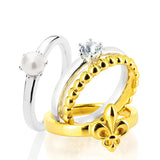 Style & Go Steckring klassischer Ring aus Silber goldplattiert mit weißer Muschelkernperle