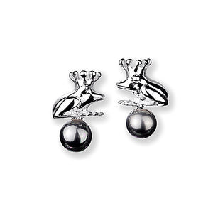 Froggy Frosch Ohrstecker aus Silber mit grauer Muschelkernperle