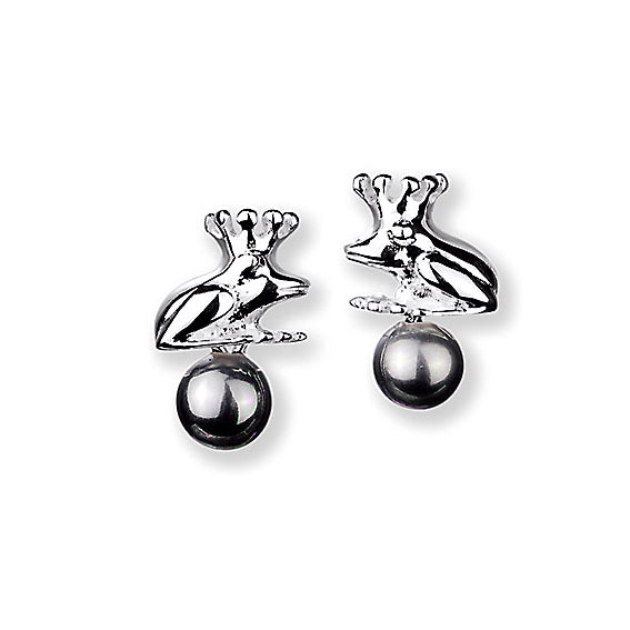 Froggy Frosch Ohrstecker aus Silber mit grauer Muschelkernperle