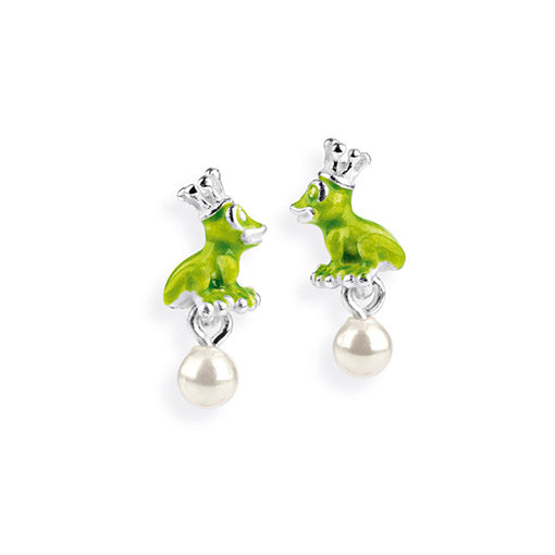 Green Froggy Frosch Ohrstecker aus Silber mit Brandlack und weißer Muschelkernperle