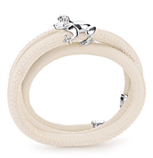 Froggy Lederarmband creme mit Frosch aus Silber und Karabiner