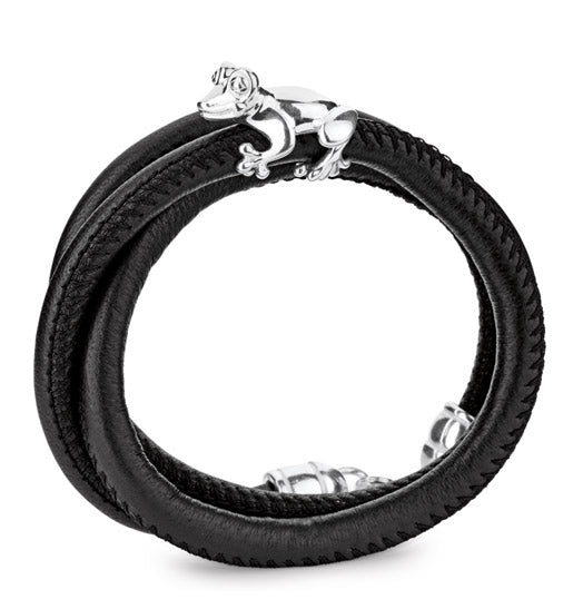 Froggy Lederarmband schwarz mit Frosch aus Silber und Karabiner