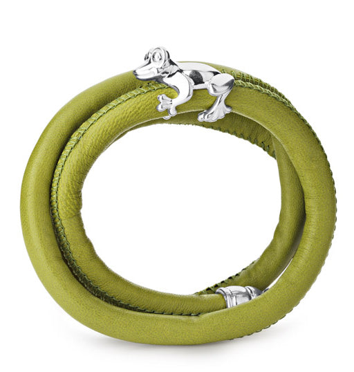 Froggy Lederarmband grün mit Frosch aus Silber und Karabiner