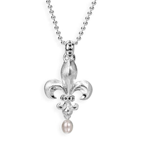 F´lys Lilien Anhänger aus Silber mit schwarzem Zirkoniapavée und weißer Süßwasserperle