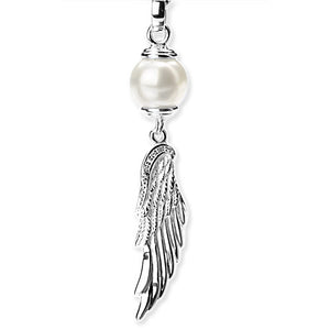 Fly with Me großer Flügel Anhänger aus Silber mit Zirkoniapavée und weißer Muschelkernperle