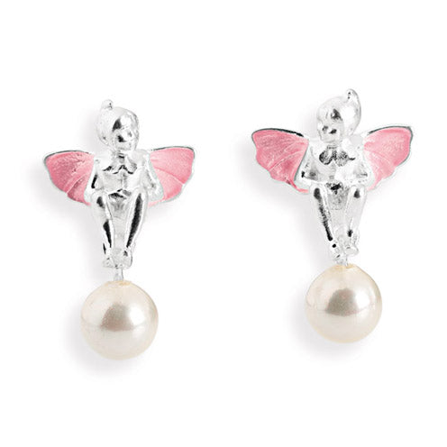 Fairytale Elfen Ohrstecker aus Silber mit Brandlack und weißer Muschelkernperle