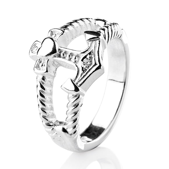 Glaube Liebe und Hoffnung Anker Ring aus Silber mit Zirkonia