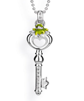 Key to my Heart großer Schlüsselanhänger aus Silber mit Frosch Brandlack und weißem Zirkoniapavée