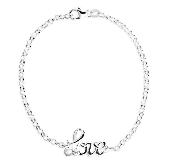 Love Armband aus Silber mit Zirkonia und Karabiner