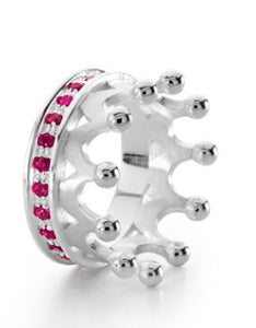 Crown of my Heart Kronen Ring aus Silber mit Rhodolithpavée rot