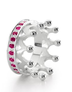 Crown of my Heart Kronen Ring aus Silber mit Rhodolithpavée rot