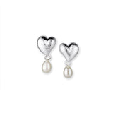 Crown of my Heart Ohrstecker Herz aus Silber mit weißer Süßwasserzuchtperle