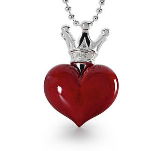 Crown of my Heart großer Herz mit Krone Anhänger aus Silber mit Brandlack und weißem Zirkoniapavée