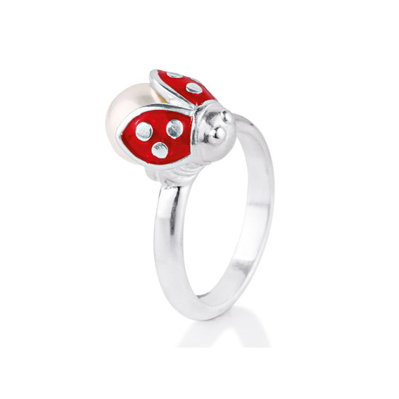 Lucky´s Marienkäfer Ring aus Silber mit Brandlack und Muschelkernperle
