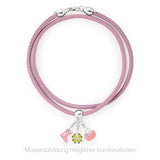 Lederarmband flieder mit Charmträger aus Silber und Karabiner