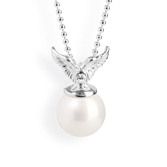 Mini's, Fly with Me Anhänger aus Silber mit Zirkonia und Muschelkernperle.