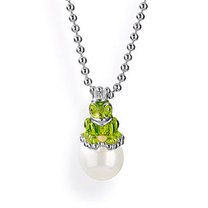 Green Froggy mini Anhänger aus Silber mit Brandlack und weißer Muschelkernperle