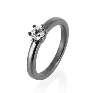 Style & Go Steckring Solitär Ring aus Silber geschwärzt mit Bergkristall