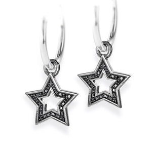 Stars Stern Einhänger für Creolen aus Silber geschwärzt mit schwarzem Zirkoniapavée