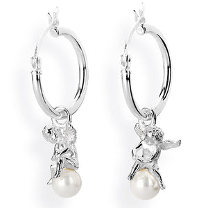Style & Go sitzender Engel Einhänger für Creolen aus Silber mit weißer Muschelkernperle