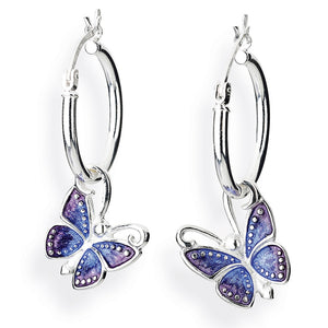 Flying Purple Schmetterling Einhänger für Creolen aus Silber mit Brandlack
