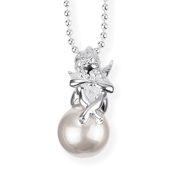 Pearl of Angels mittlerer schlafender Engel Anhänger aus Silber mit weißer Muschelkernperle