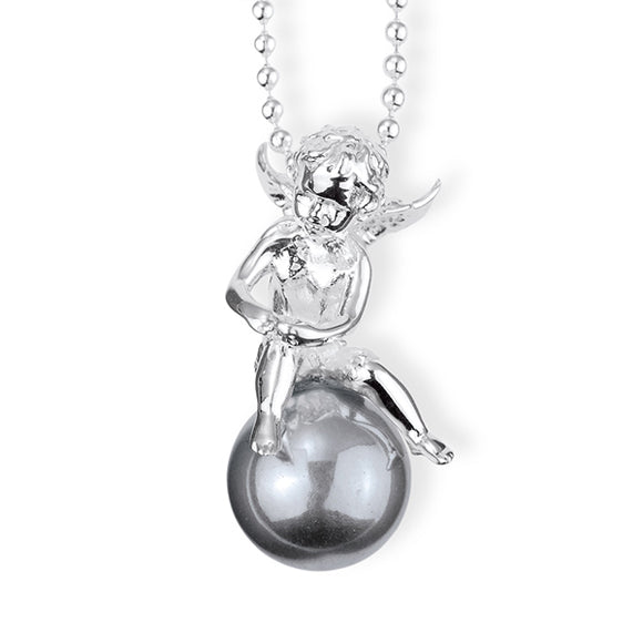 Pearl of Angels mittlerer sitzender Engel Anhänger aus Silber mit grauer Muschelkernperle