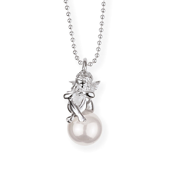 Pearl of Angels kleiner schlafender Engel Anhänger aus Silber mit weißer Muschelkernperle