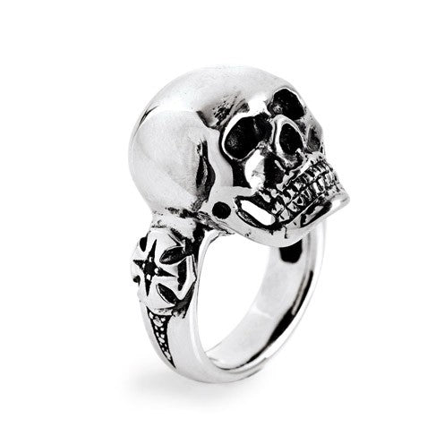 Skull großer Totenkopf Ring aus Silber geschwärzt mit schwarzem Zirkonia
