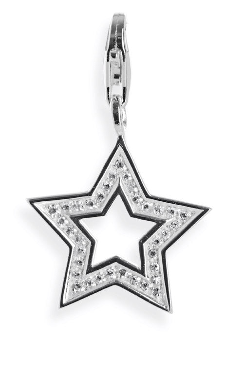 Maxi Charm Stern aus Silber mit weißem Zirkoniapavée und Karabiner