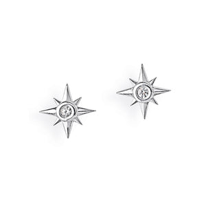 Windrose Stern Ohrstecker aus Silber rhodiniert mit Zirkonia