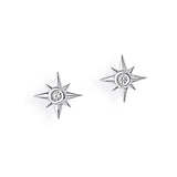 Windrose Stern Ohrstecker aus Silber rhodiniert mit Zirkonia