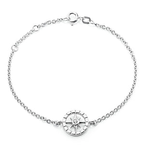 Windrose Armband mit Windrose aus Silber rhodiniert Zirkonia und Federring