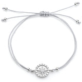 Windrose Baumwoll Armband grau mit Windrose aus Silber rhodiniert und Zirkonia