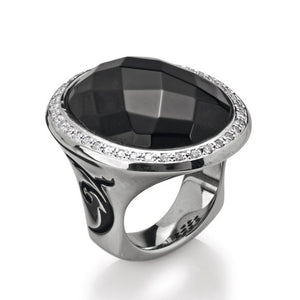 Mac Beth XXL Ring aus Silber mit schwarzem Achat Zirkoniapavée und Brandlack