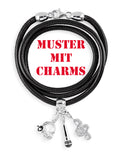 Lederarmband grün mit Charmträger aus Silber und Karabiner Echsenprägung (Imitat)