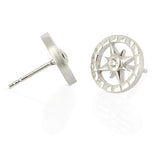 Windrose runde Ohrstecker aus Silber rhodiniert mit Zirkonia